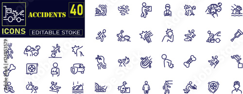 Set of outline icons related to accidents.