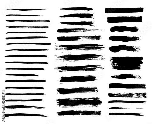 Grunge ink brush strokes elements. Black paint brush, stroke, line, grunge. Dirty textures of banners, boxes, frames and design elements. Black grunge brush stroke ink template collection