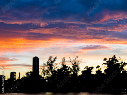 sunset over the city