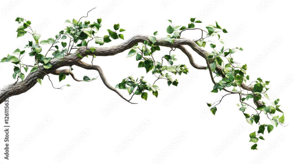 Obraz premium Lush green ivy climbing on a weathered tree branch with transparent background