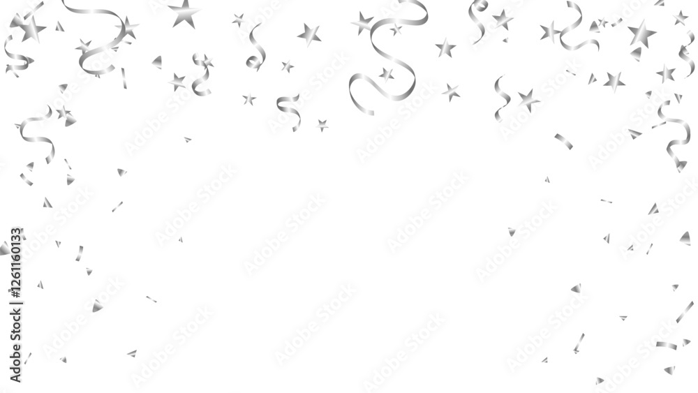 Obraz premium Banner background with silver winding ribbons confetti. Decoration anniversary, celebration, greeting card
