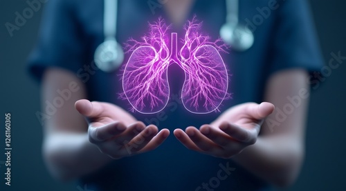 Doctor presents glowing human lungs to showcase medical advancements and respiratory health