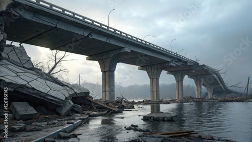 Collapsed bridge after a disaster, showcasing the impact of natural calamities on infrastructure