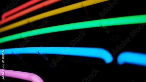 Colorful Neon Tubes On Black Elements Of Bright Neon Sign Board
