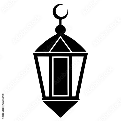 Wallpaper Mural Black and White Silhouette of Islamic Lantern with Crescent Moon and Stars, Islamic icon  Torontodigital.ca