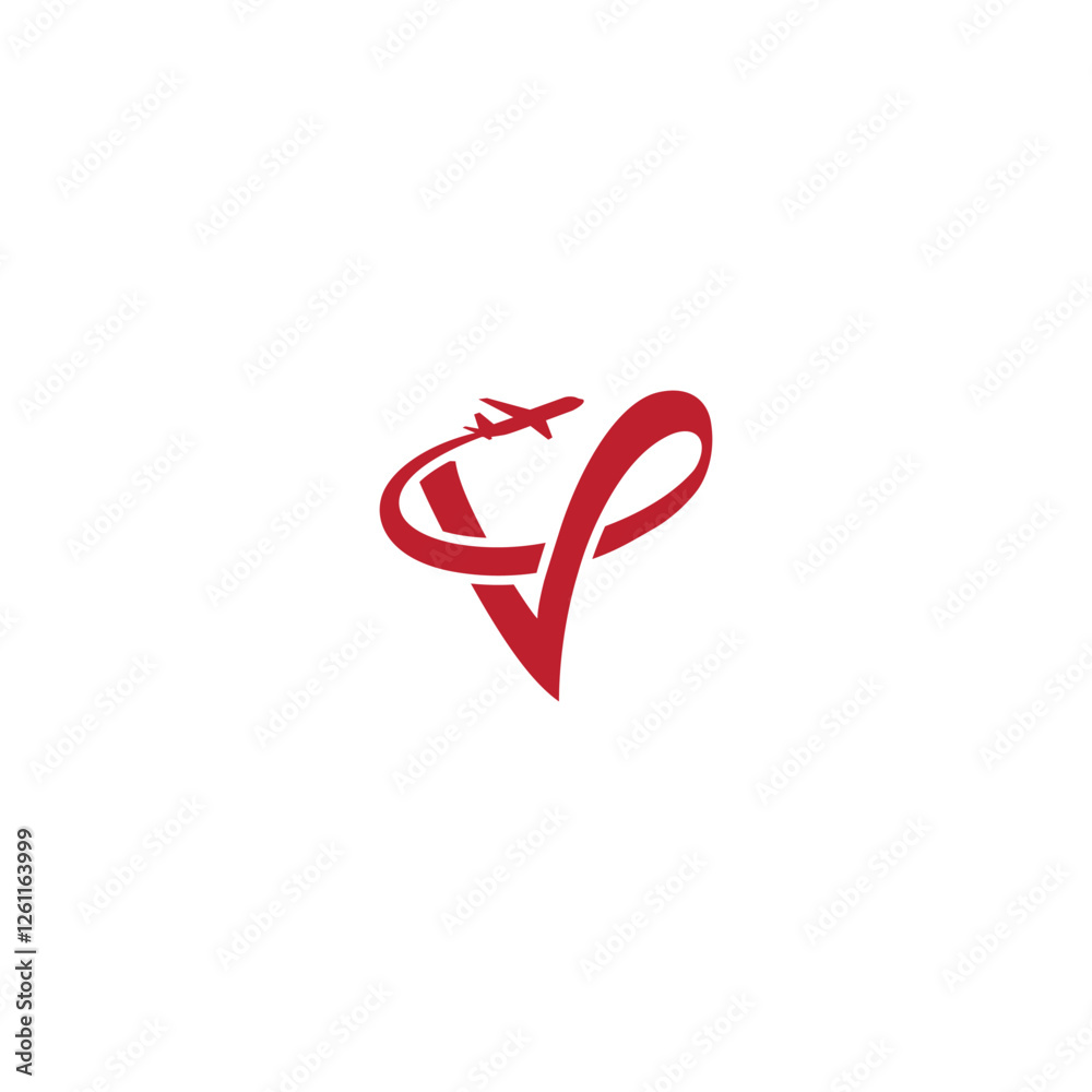 Fototapeta premium v air plane logo. vector illustration of the letter V and an airplane for icon, symbol or logo. travel logo