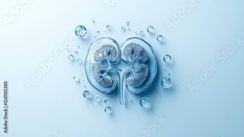 Earth depicted as a human kidney with water droplets on a soft blue background