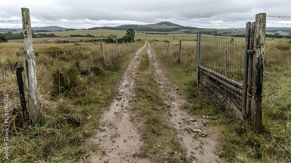 Fototapeta premium Rural Dirt Road Leads to Hills
