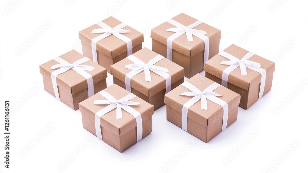 Fototapeta premium Beautiful Gift Boxes with White Ribbons for Christmas Celebration