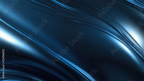 Abstract Blue Chrome Metal Background With Elegant Waves Design