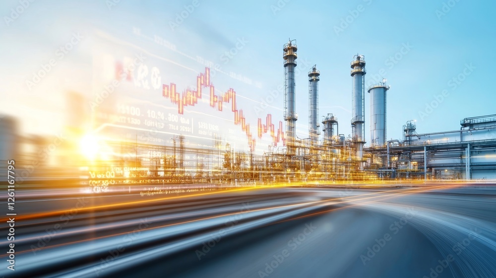 Industrial Site with Refineries and Data Overlay Illustrating Growth Industrial Site with Refineries and Data Overlay Illustrating Growth