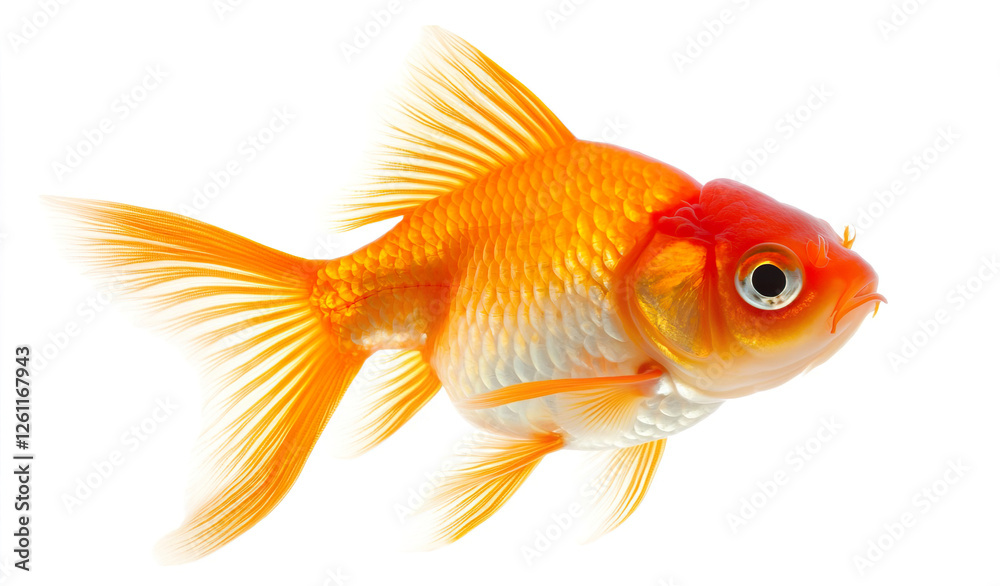 Close-up of Isolated Goldfish on White Background with Vibrant Colors Close-up of Isolated Goldfish on White Background with Vibrant Colors