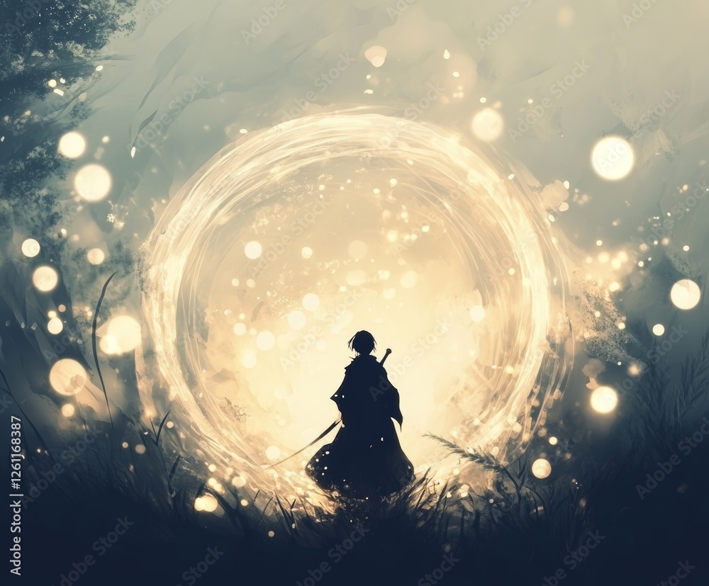 Warrior's Journey: A Silhouette Against a Mystical Portal