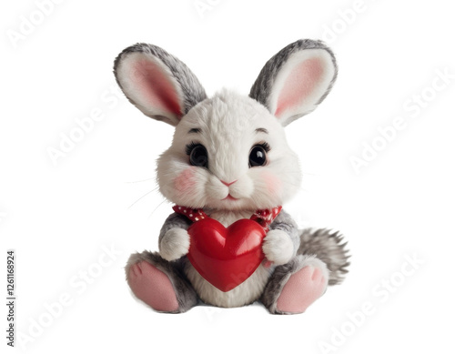 funny toy rabbit holding a red heart in love