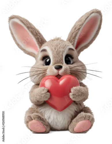 funny toy rabbit holding a red heart in love