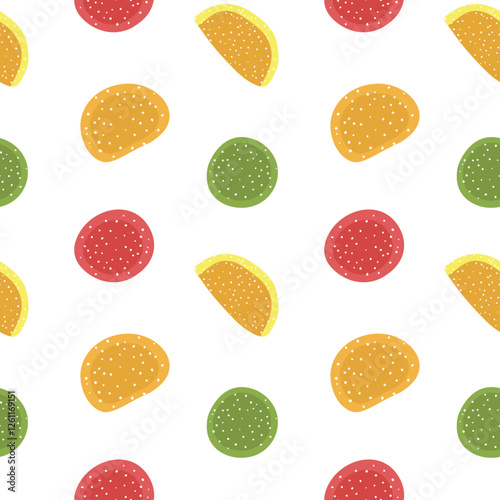 Seamless pattern of sweets. Colored marmalade dessert.  Design for background, decoration, packaging and printing. Vector illustration