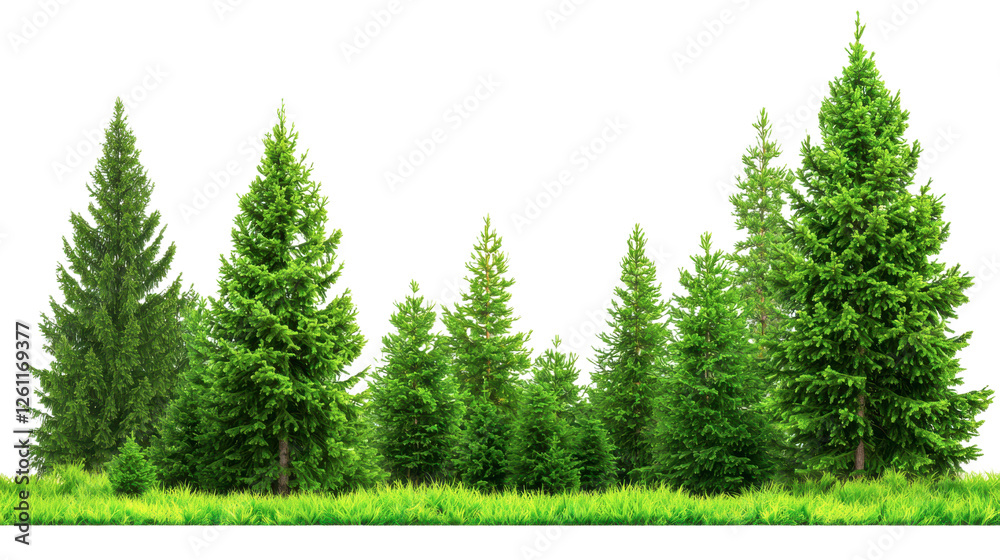 Fototapeta premium Lush evergreen trees amidst a transparent background nature scene forest environment vibrant greenery serene viewpoint eco-friendly concept