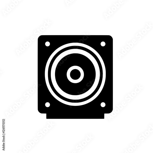 Square Subwoofer Icon: A simple, bold, black icon of a square subwoofer speaker, perfect for representing audio, sound systems, or music technology.  