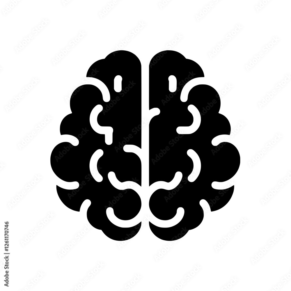 Human Brain Icon: A bold, black and white illustration of a human brain, perfect for educational materials, medical publications, or neurological studies. Human Brain Icon: A bold, black and white illustration of a human brain, perfect for educational materials, medical publications, or neurological studies.