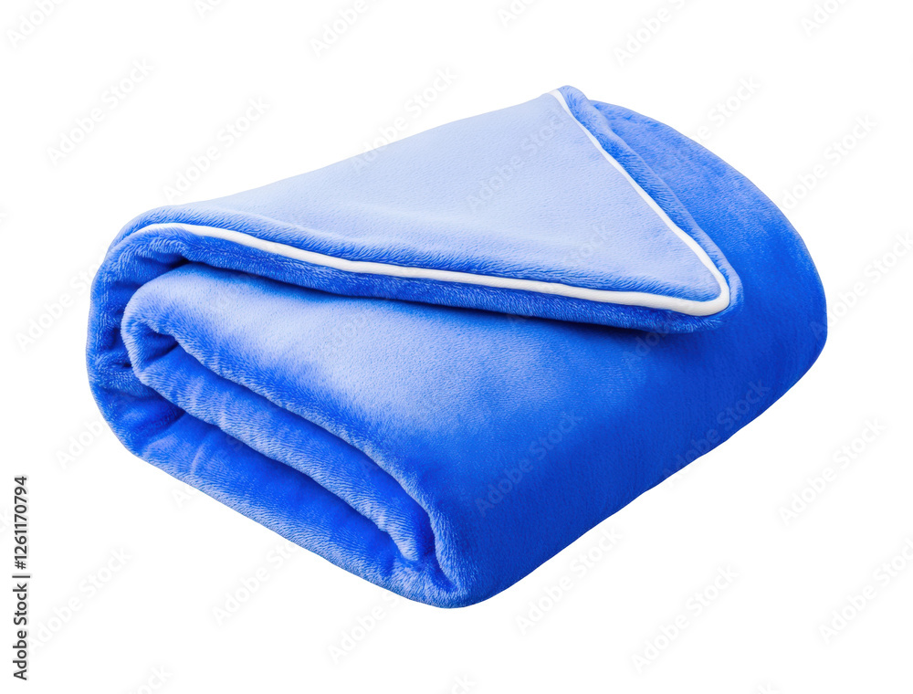 Cozy blue blanket folded at home soft texture isolated on transparent background Cozy blue blanket folded at home soft texture isolated on transparent background