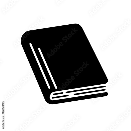 Black Book Icon: A simple yet striking illustration of a closed book, rendered in solid black against a transparent background. Perfect for minimalist designs and educational contexts.