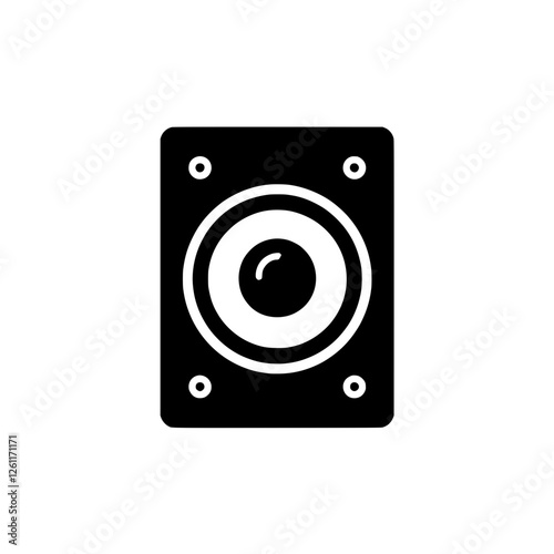 Subwoofer Speaker Icon:  A simple yet detailed vector icon of a subwoofer speaker, perfect for audio equipment, music technology, and sound system related projects.  Suitable for websites, apps.