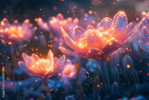 Glowing flowers night field fantasy art