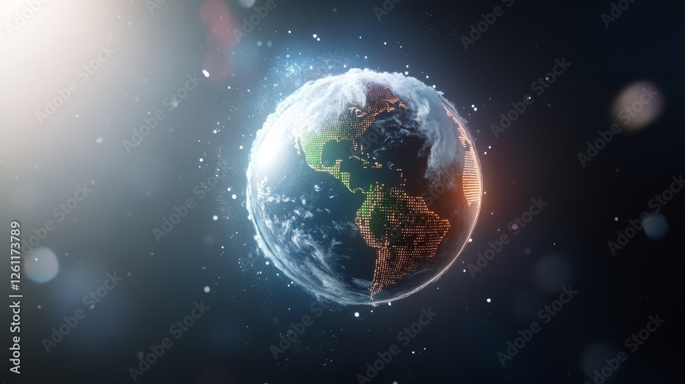 Naklejka premium Digital Earth in Space with Bright Stars and Glowing Effects