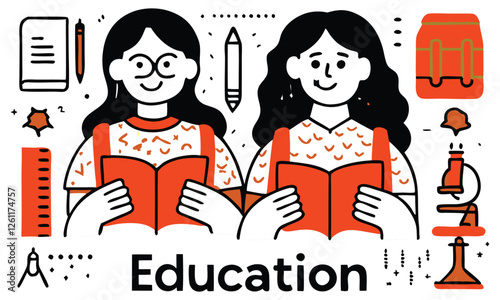 vector illustration of a girl with book