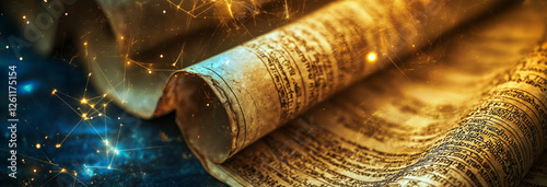 photo of ancient scrolls or texts interwoven with the threads of humanity, hinting at the prophecies foretelling the birth of the Messiah.
