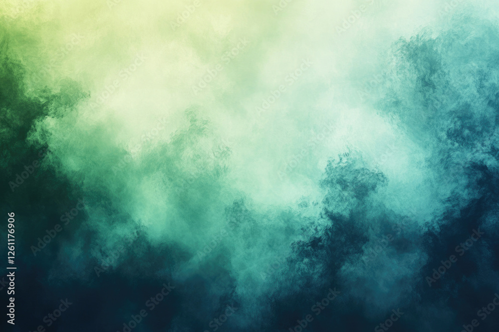 Fototapeta premium Abstract teal and green watercolor wash, evocative of clouds or mist.