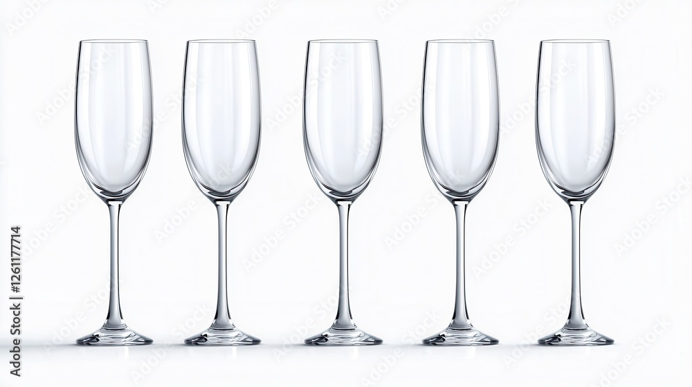 Elegant Collection of Five Empty Glasses on White Background Elegant Collection of Five Empty Glasses on White Background