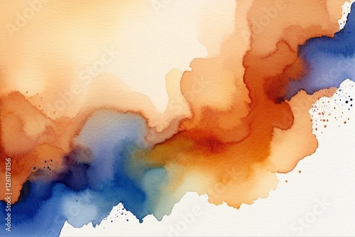 Abstract watercolor background in warm orange and blue hues photo