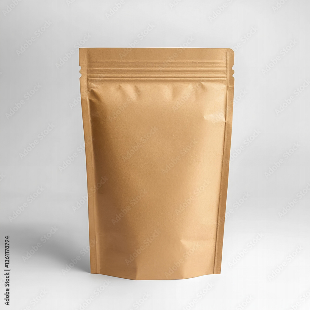 Blank Kraft Paper Stand-Up Pouch Mockup, Isolated on White Background Blank Kraft Paper Stand-Up Pouch Mockup, Isolated on White Background