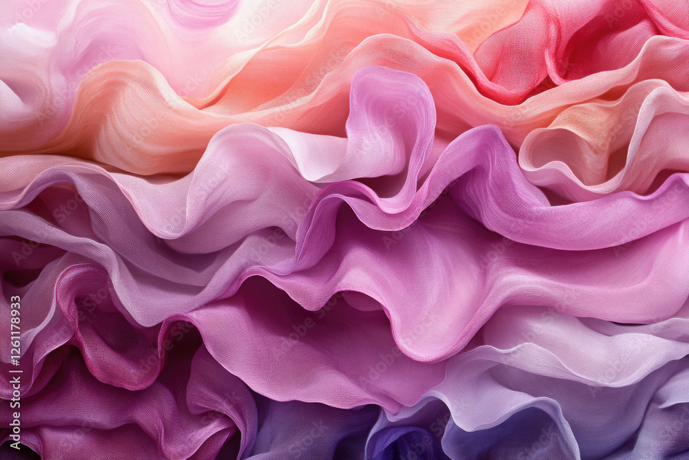 Obraz premium Layers of pastel pink, purple, and mauve chiffon fabric create a soft, dreamy texture.