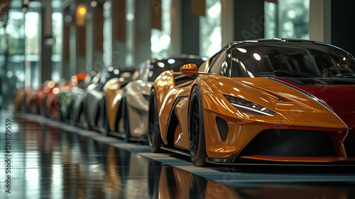 Explore stunning Mocha Mousse colors on a lineup of luxury cars at the showroom