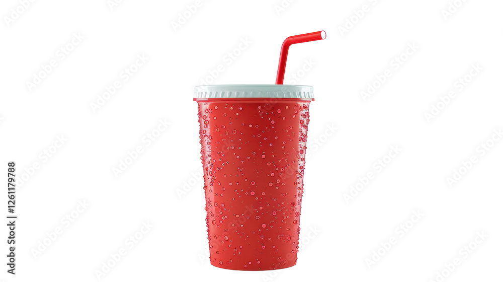 Red soft drink cup with straw on transparent background Red soft drink cup with straw on transparent background