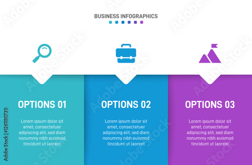 Horizontal progress bar featuring 3 arrow-shaped elements, symbolizing three six stages of business strategy and progression. Clean timeline infographic design template. Vector for presentation