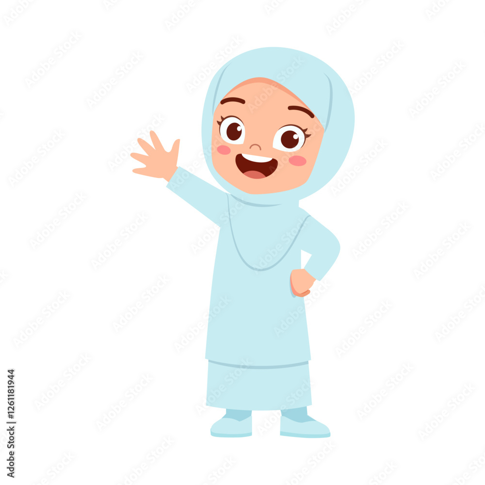 little muslim kid waving hand and feel happy little muslim kid waving hand and feel happy