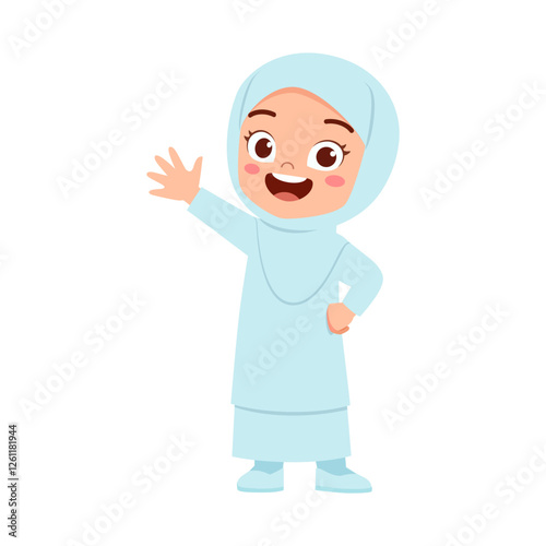 little muslim kid waving hand and feel happy