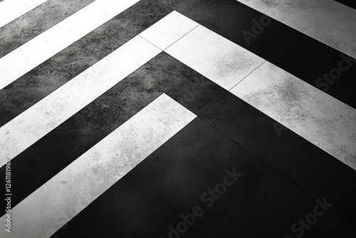 Abstract black and white angled stripes on a textured surface, possibly a pedestrian crossing. photo