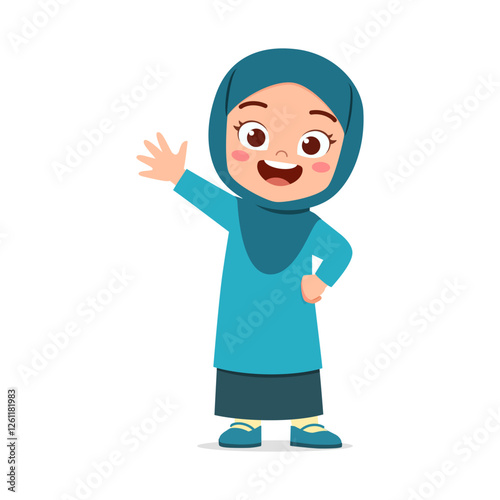 little muslim kid waving hand and feel happy