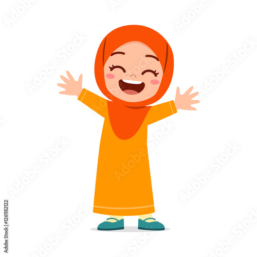 little muslim kid waving hand and feel happy