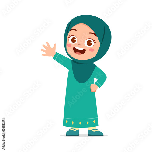 little muslim kid waving hand and feel happy