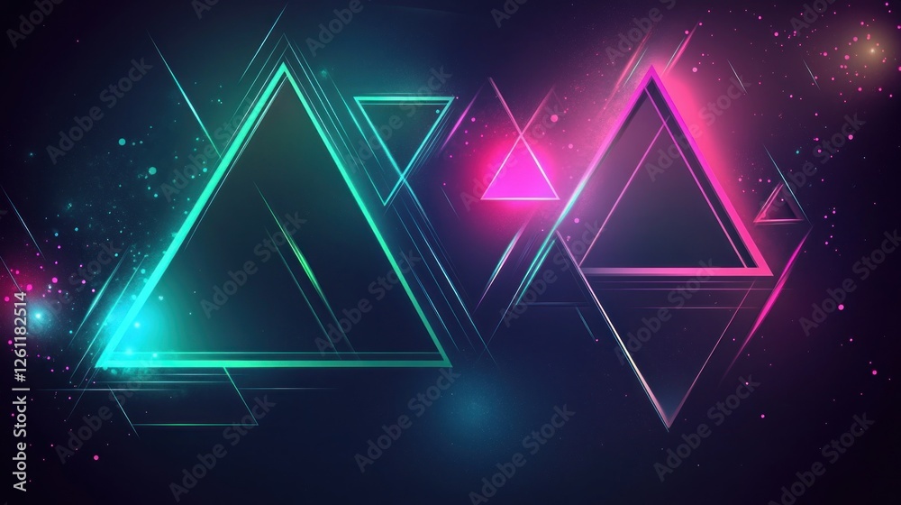 Fototapeta premium Glowing Triangles, Abstract Background, Neon, Space