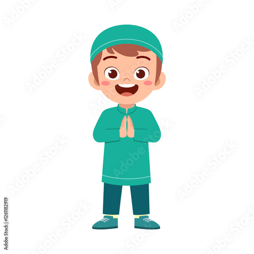 little muslim kid with greeting pose