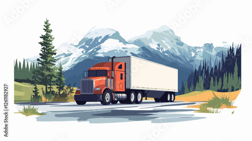 Flat illustration of a truck with a semi-trailer. Cargo transportation. Truck.