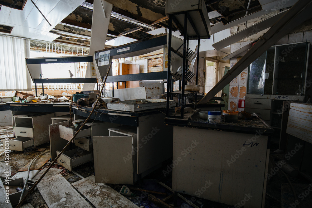 Old abandoned ruined chemical laboratory