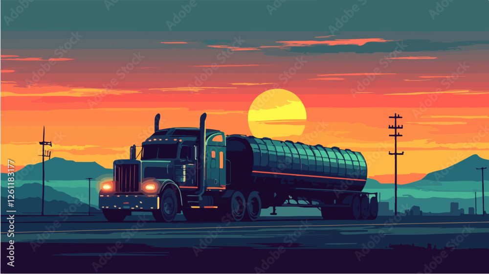 Fototapeta premium Flat illustration of a truck with a semi-trailer. Cargo transportation. Truck.