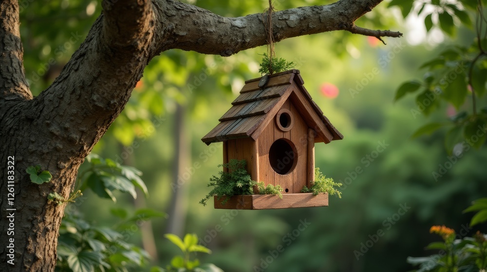 birdhouse nestled among vibrant greenery birdhouse nestled among vibrant greenery